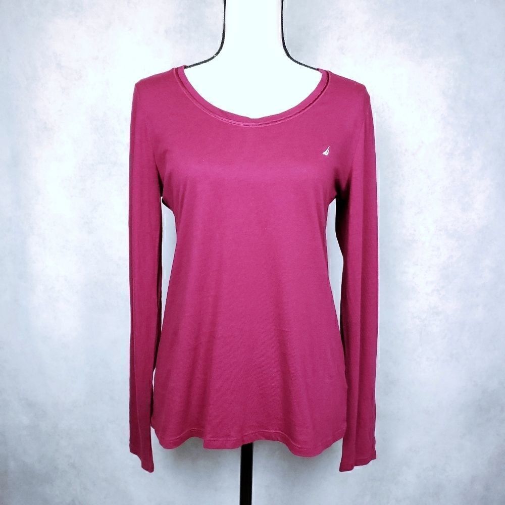 Nautica pink long sleeve scoop neck top Medium